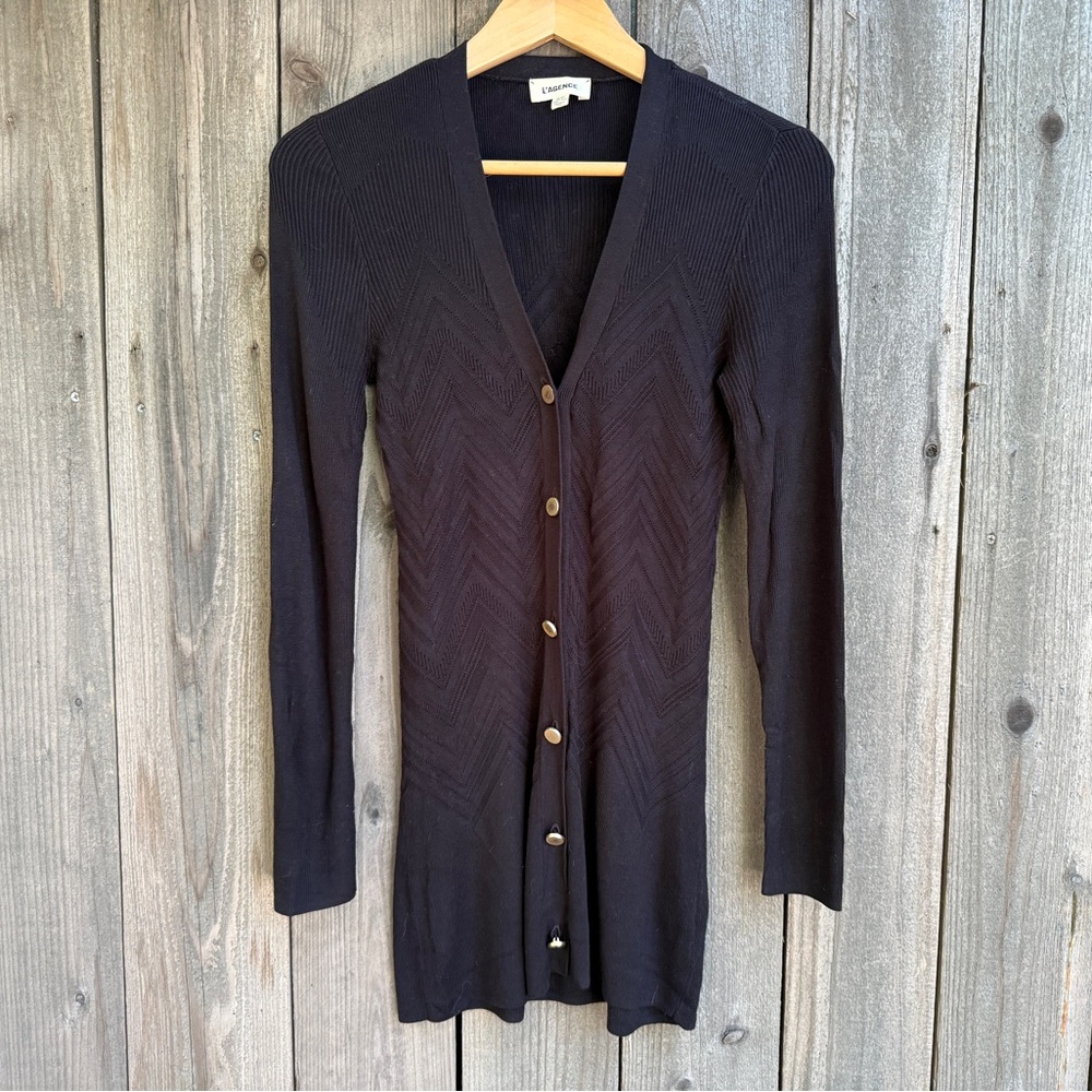 L'AGENCE Black V-Neck Cardigan